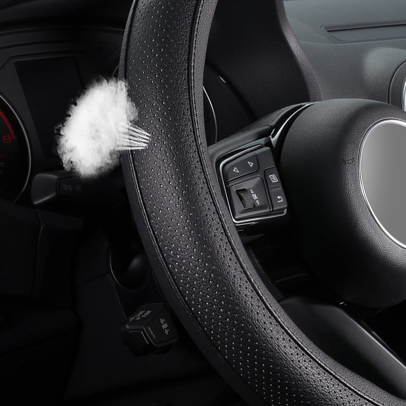 SEG Direct Car Steering Wheel Cover for F-150 Tundra Range Rover Large Size 15.5-16 inch (39.5-41cm) Black Breathable Microfiber Leather - Image 3